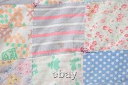 Vintage Patchwork Quilt Handmade Plaid Floral Feed Sack Grandma Blanket 69x63