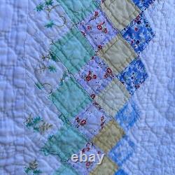 Vintage Patchwork Quilt Postage Stamp Border 78 x 66 Hand Sewn Quilted