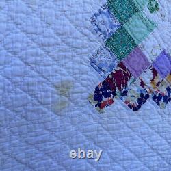 Vintage Patchwork Quilt Postage Stamp Border 78 x 66 Hand Sewn Quilted