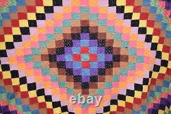 Vintage Patchwork Quilt Postage Stamp Square Diamond Pattern Hand Sewn 72x57