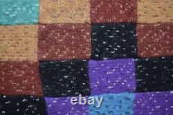 Vintage Patchwork Quilt Postage Stamp Square Diamond Pattern Hand Sewn 72x57