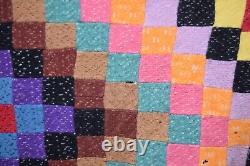 Vintage Patchwork Quilt Postage Stamp Square Diamond Pattern Hand Sewn 72x57