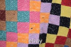 Vintage Patchwork Quilt Postage Stamp Square Diamond Pattern Hand Sewn 72x57