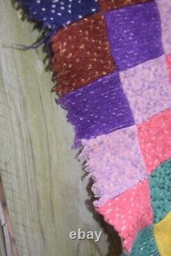 Vintage Patchwork Quilt Postage Stamp Square Diamond Pattern Hand Sewn 72x57