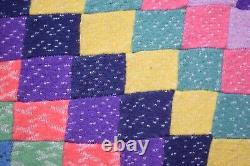 Vintage Patchwork Quilt Postage Stamp Square Diamond Pattern Hand Sewn 72x57