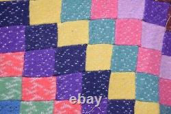 Vintage Patchwork Quilt Postage Stamp Square Diamond Pattern Hand Sewn 72x57