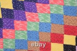 Vintage Patchwork Quilt Postage Stamp Square Diamond Pattern Hand Sewn 72x57