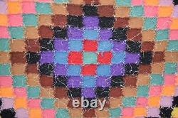 Vintage Patchwork Quilt Postage Stamp Square Diamond Pattern Hand Sewn 72x57