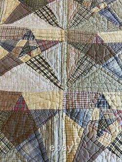 Vintage Patchwork Quilt Stars Gingham Plaid Throw