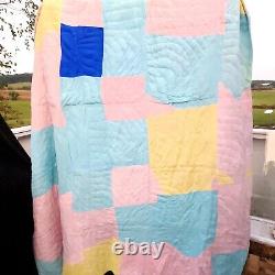 Vintage Patchwork Retro Quilt Colorful Handmade 90x 76 Country Farmhouse Chic