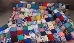 Vintage Patchwork Small Square Quilt Handmade Sewn Puffy 60 X 87 Throw Blanket