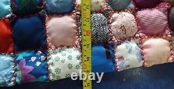 Vintage Patchwork Small Square Quilt Handmade Sewn Puffy 60 X 87 Throw Blanket
