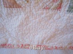 Vintage Patchwork Squares Quilt 86 X 82 Pinks, Whites, Yellows Handmade