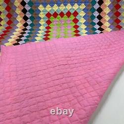Vintage Patchwork Summer Quilt Handmade Pink Back Size 69 x 87 READ