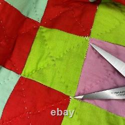 Vintage Patchwork Summer Quilt Handmade Pink Back Size 69 x 87 READ