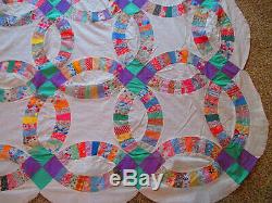 Vintage Patchwork Wedding Ring Handmade Quilt Top 92x76