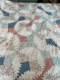 Vintage Pineapple Quilt Hand Stitched Pastel Blue Purple Pink Green 78x82