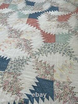 Vintage Pineapple Quilt Hand Stitched Pastel Blue Purple Pink Green 78x82