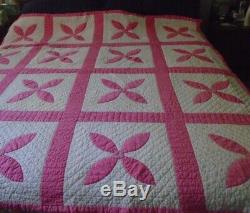 Vintage Pink And White Handmade Quilt 71 X 74