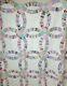 Vintage Pink Green Feedsack Double Wedding Ring Quilt 74x90 Registered Scalloped