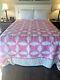 Vintage Pink & White Hand Made Hand Quilted Pineapple Quilt 90 X 89 5 Stars