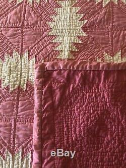 Vintage Pink & White Hand Made Hand Quilted Pineapple Quilt 90 X 89 5 Stars