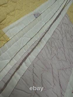 Vintage Pinwheel Plate Quilt Feedsack Hand Appliquéd 76x87 Yellow Lilac Border