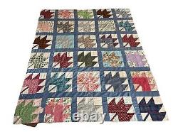 Vintage QUILT Top Hand Sewn Multicolored Autumn Leaves Pattern 68x84 Twin Size