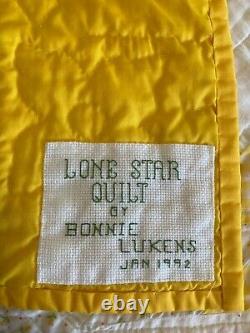 Vintage Queen Gold White & Yellow Lone Star Handmade Quilt Signed & Dated 1992
