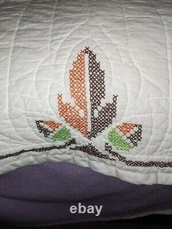 Vintage Queen Hand Quilted Cross Stitched 92x80 Handmade
