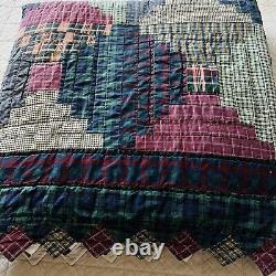 Vintage Queen Size Log Cabin Cotton Quilt