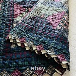 Vintage Queen Size Log Cabin Cotton Quilt