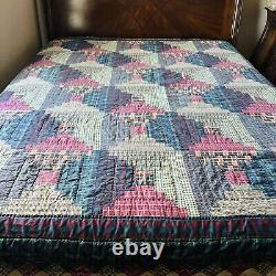 Vintage Queen Size Log Cabin Cotton Quilt