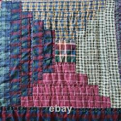 Vintage Queen Size Log Cabin Cotton Quilt