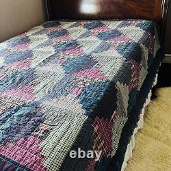 Vintage Queen Size Log Cabin Cotton Quilt