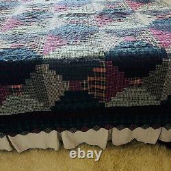 Vintage Queen Size Log Cabin Cotton Quilt