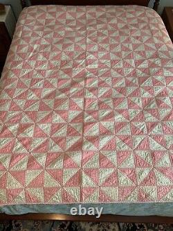 Vintage Quilt 1930's 1960's Hand Quilted Hand Sewn Pinwheels 80 x 64 2312001
