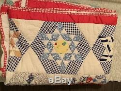 Vintage Quilt 6 Point Star Handmade Feedsack 70 x 78 hand stitched