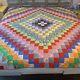 Vintage Quilt 70s King Granny Squares Multicolored Polyester Cotton 84 X 84