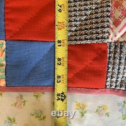 Vintage Quilt 70s King Granny Squares Multicolored Polyester Cotton 84 x 84
