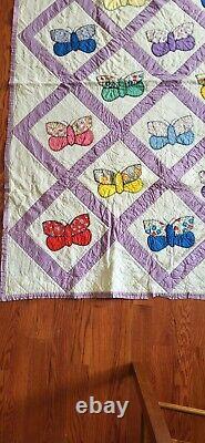 Vintage Quilt-78x78-from The 1950's -hand Stiched-beautful Butterfly Pattern