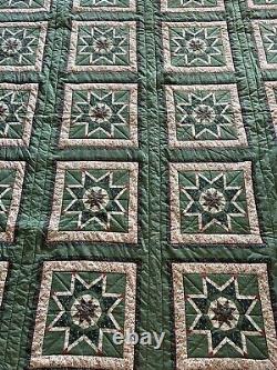 Vintage Quilt 8 Point Star Green Reverses To Burnt Orange Handmade 82x89 MINT