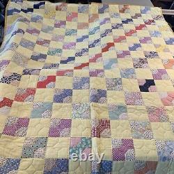 Vintage Quilt 80x90 Handmade Bow Tie Yellow