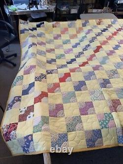 Vintage Quilt 80x90 Handmade Bow Tie Yellow