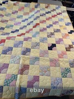 Vintage Quilt 80x90 Handmade Bow Tie Yellow