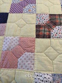 Vintage Quilt 80x90 Handmade Bow Tie Yellow