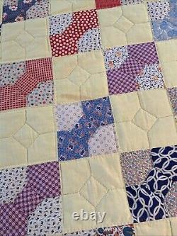 Vintage Quilt 80x90 Handmade Bow Tie Yellow