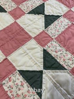 Vintage Quilt 81x90 Pink Green Hand Quilted