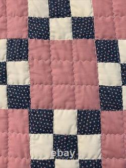 Vintage Quilt 9 patch 74x97 Machine Quilted