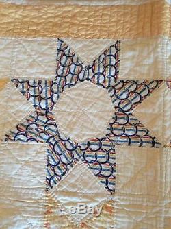 Vintage Quilt All Hand Made & Quilted 64 x 80 Twin Size Star Pattern